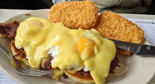 Corned Beef Hash Benedict at Suzie's Diner in Hudson, New Hampshire