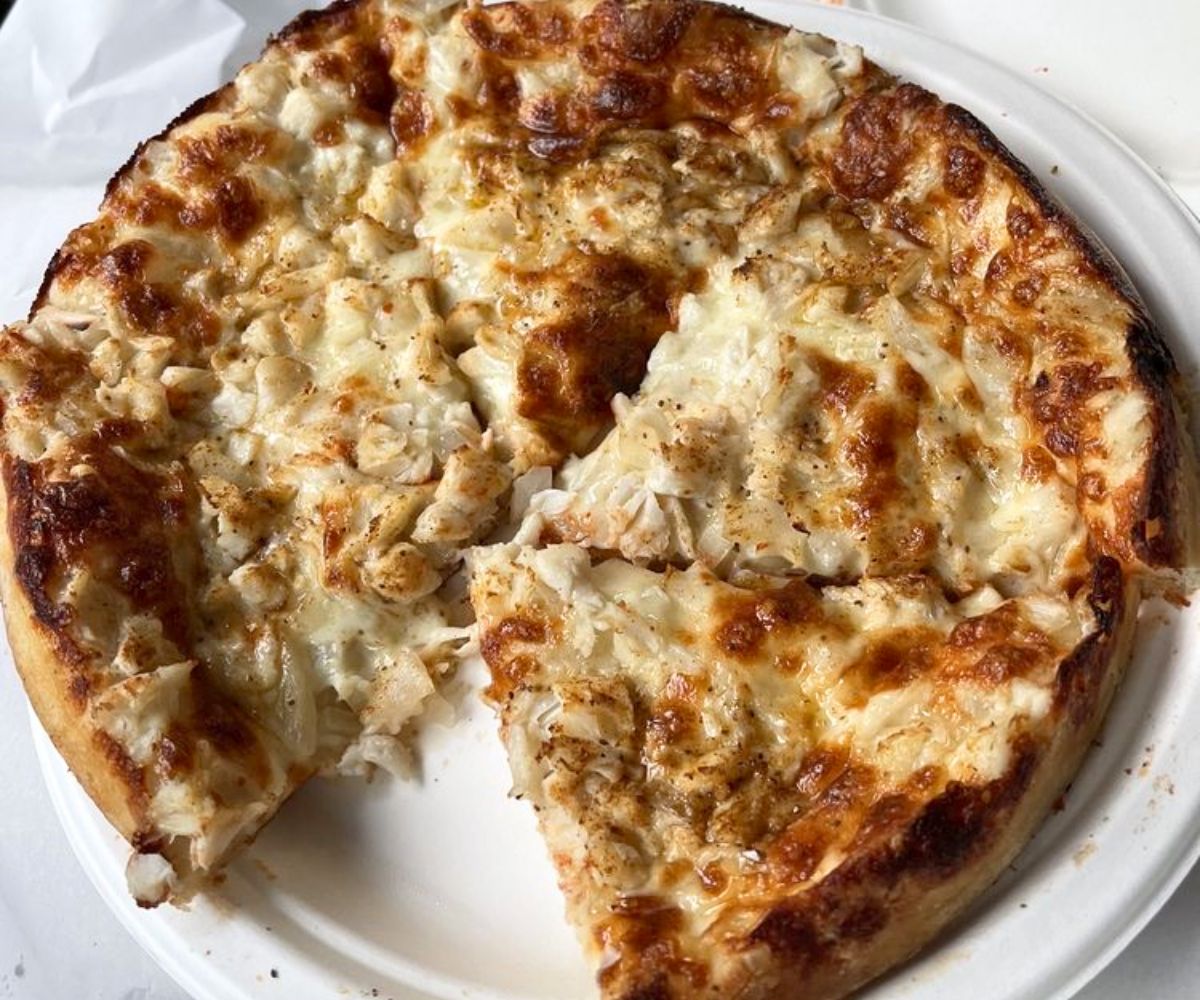 Crab Pizza at Matthew's Pizza in Baltimore, MD
