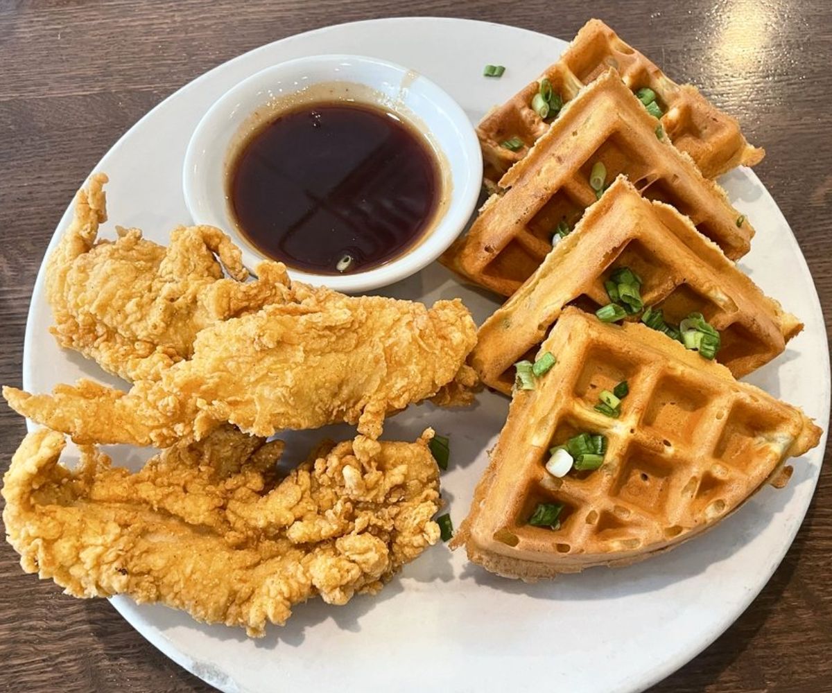Chicken and Waffles at Pomegranate Restaurant in Aurora, IL