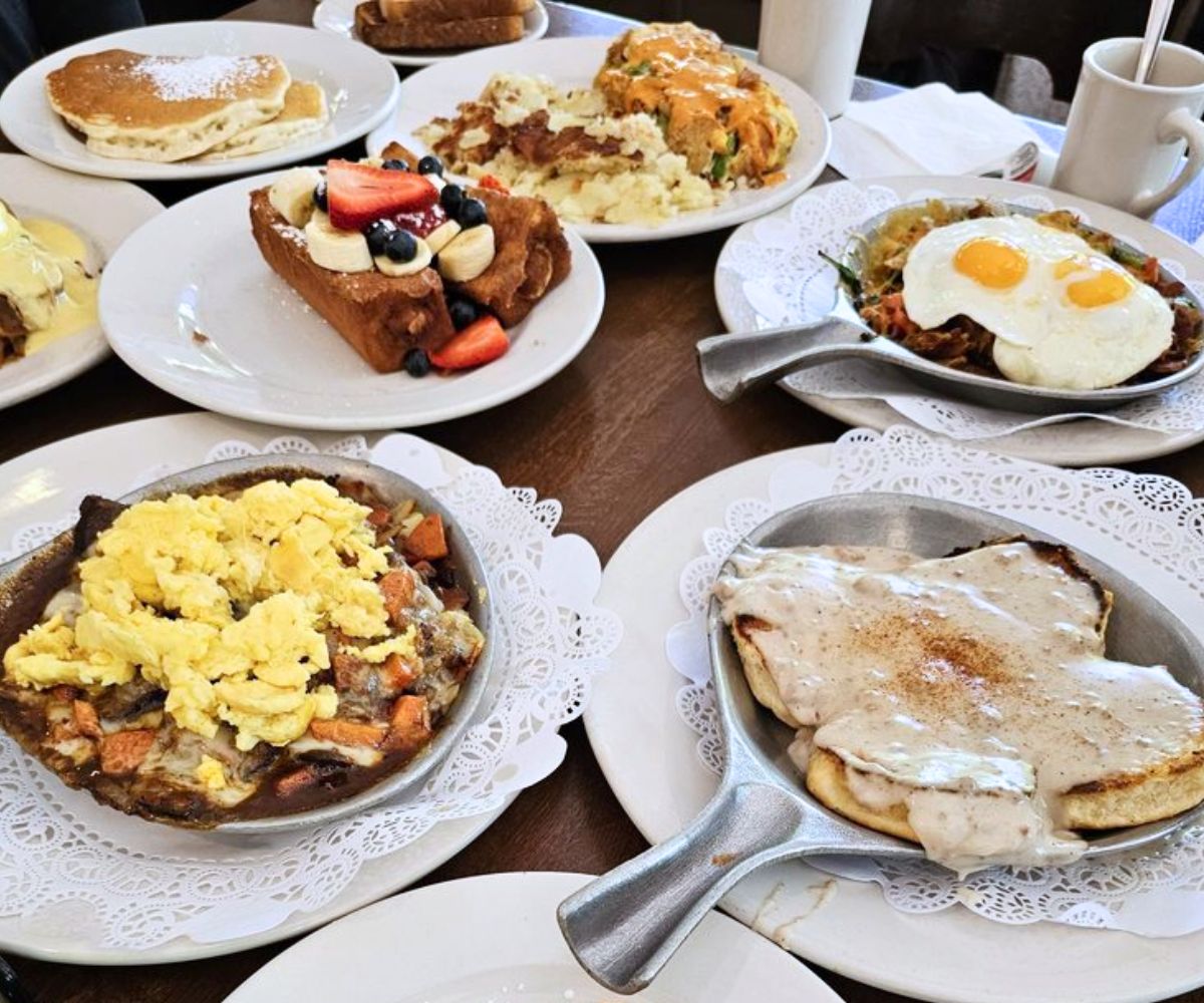 Various breakfast dishes at Pomegranate Restaurant in Aurora, IL
