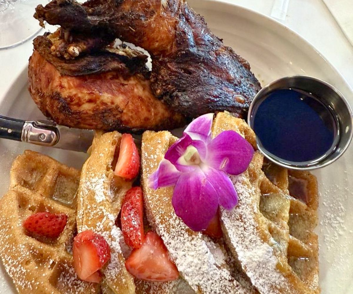 Jerk Chicken & Sweet Potato Waffles at The Breakfast Boys in College Park, Georgia