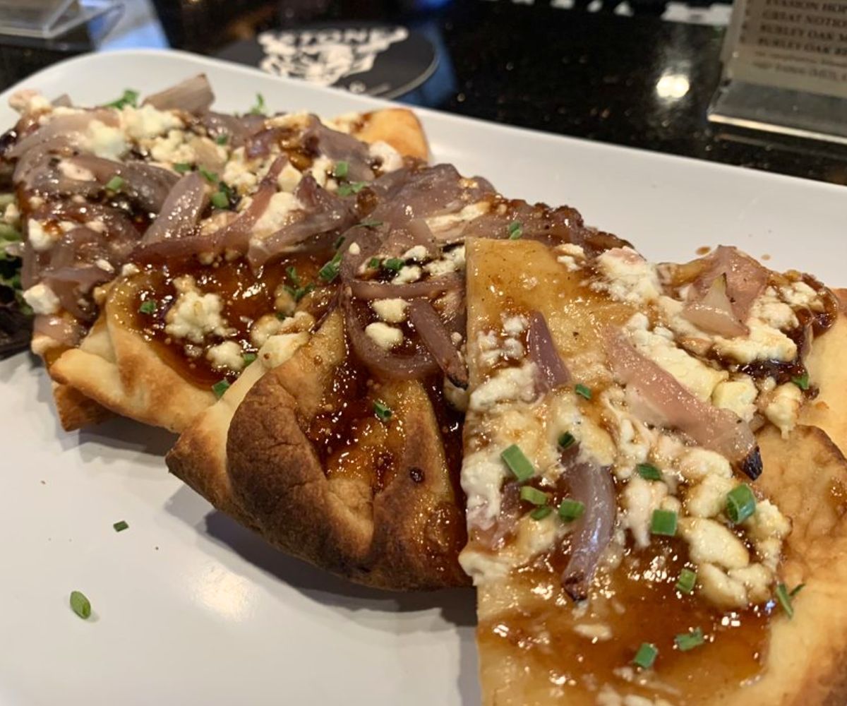 Fig and Goat Cheese Flatbread at Bridge View Tavern & Beer Garden in Sleepy Hollow, New York