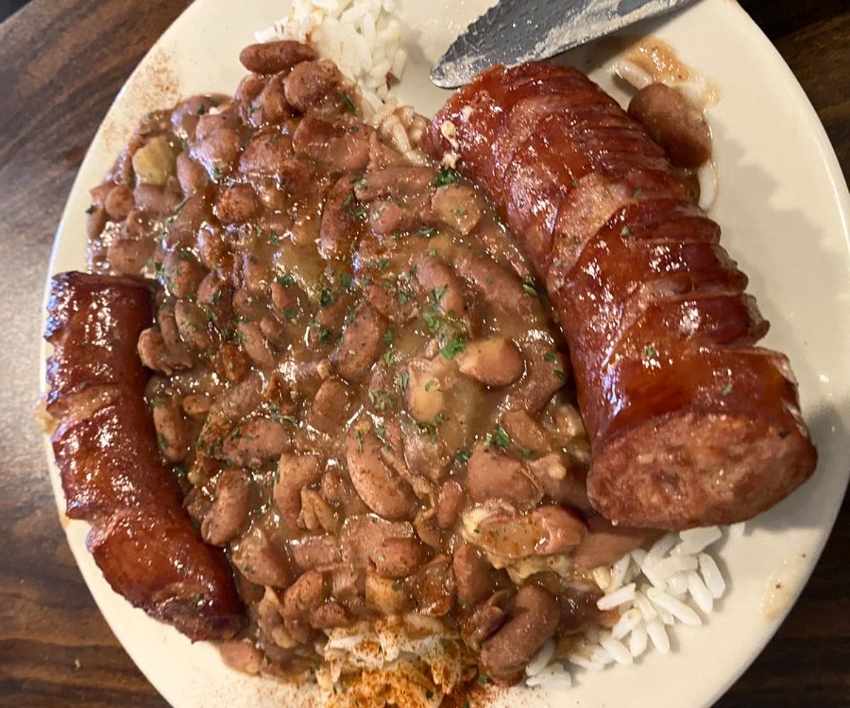 Red Beans and Rice with added sausage at Orlandeaux’s Café in Shreveport, LA