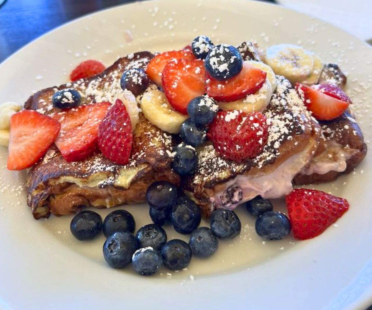 Stuffed Blueberries and Cream Cheese French Toast at Sweet E's Cafe in Honolulu, Hawaii
