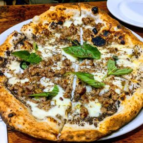 sausage pizza at zeneli's pizzeria in new Haven Connecticut