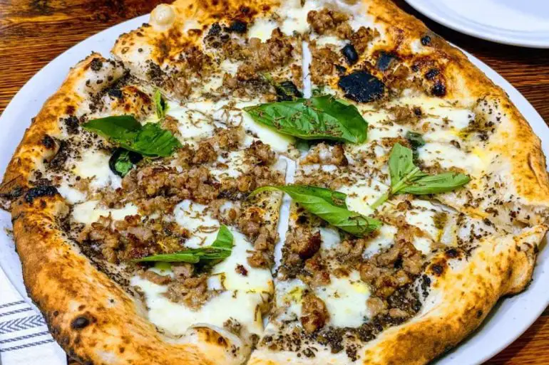 sausage pizza at zeneli's pizzeria in new Haven Connecticut