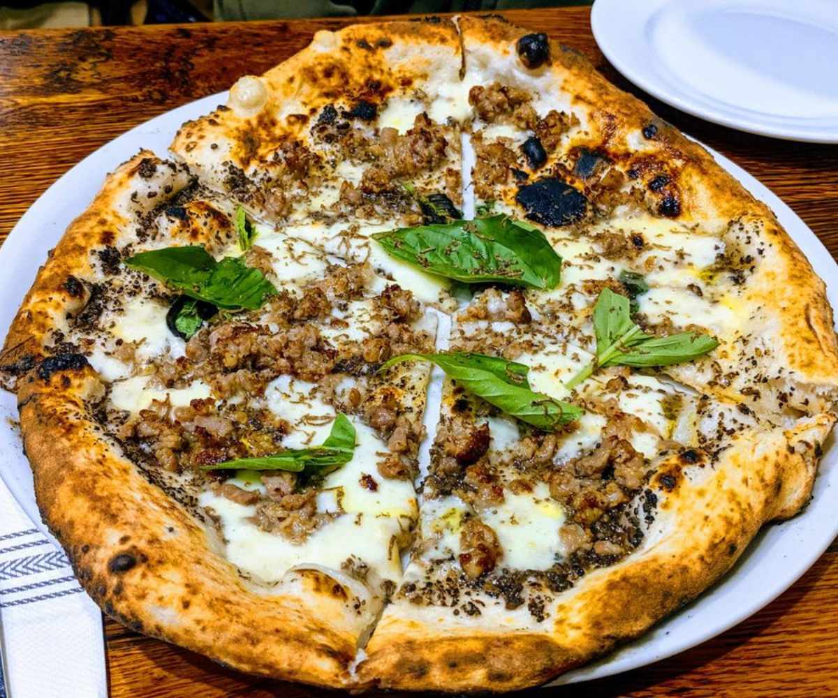 sausage pizza at zeneli's pizzeria in new Haven Connecticut