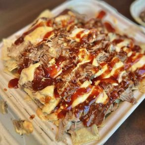 Brisket nachos at the smokin south BBQ in hayward california