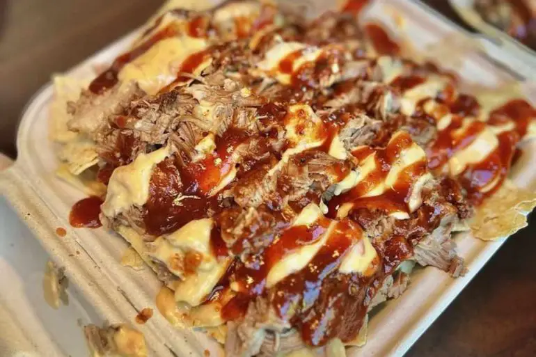 Brisket nachos at the smokin south BBQ in hayward california