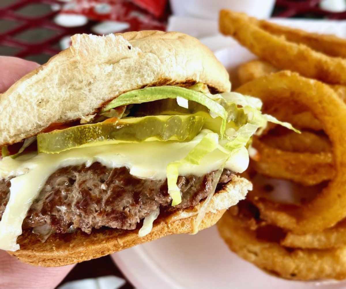 burger at white hut in west springfield, MA