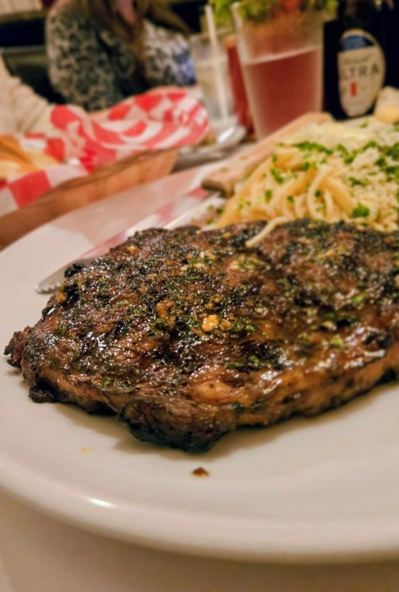 ribeye with pasta at mamma mia in bakersfield ca