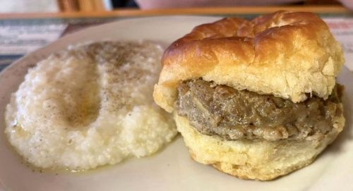 Biscuits with Breakfast Sausage at T-Coon's in Lafayette, Louisiana