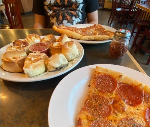 Food at Mezza Luna Pizzeria located in Eugene OR