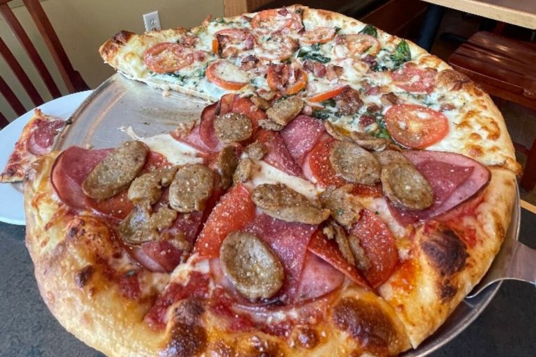 Food at Mezza Luna Pizzeria located in Eugene OR