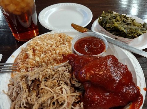 Food at Stamey’s Barbecue located in Greensboro NC.