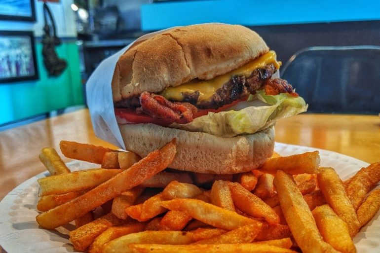 Food at TK Burgers located in Huntington Beach, CA.