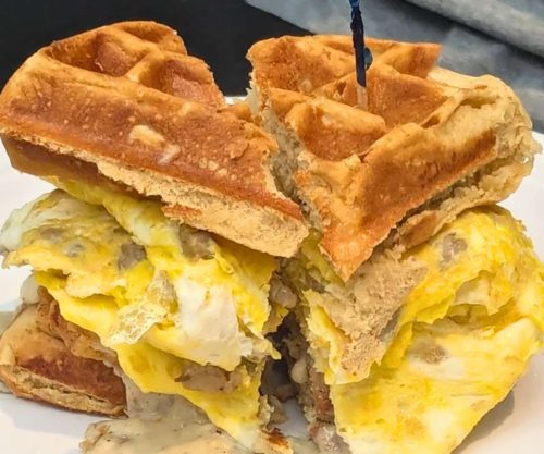 Southern Chicken and Waffles Breakfast Sandwich at The Hamilton Diner in Seekonk, MA