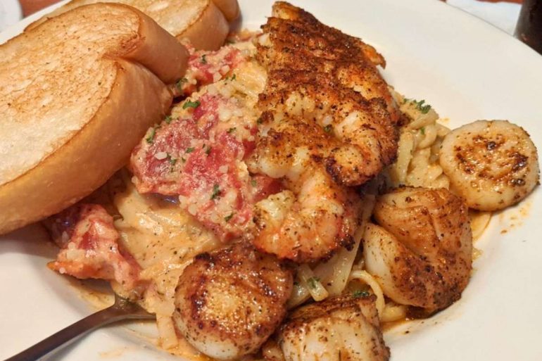 Cajun Shrimp and Scallop Pasta at Salt Water Grill in Corpus Christi, Texas