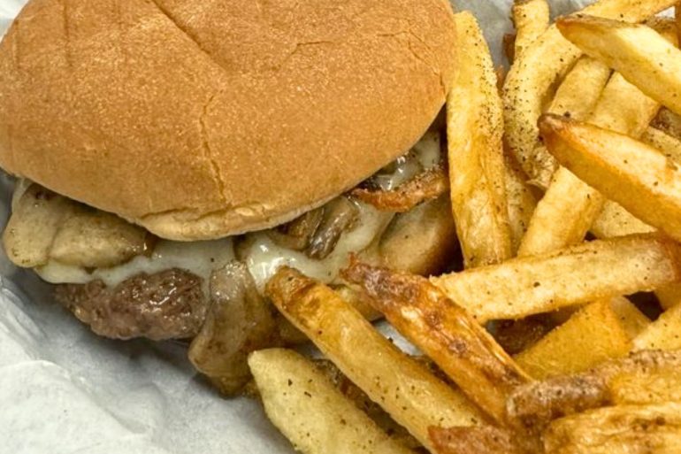 Mushroom Swiss Burger at Jeff's Burgers Dogs & Shakes in Jacksonville, North Carolina