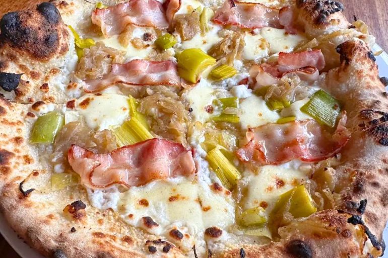 Bacon, Goat Cheese & Oven-Roasted Leeks at Life of Pie Pizza in Portland, Oregon