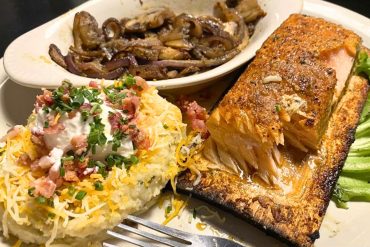 Cedar Plank Salmon at The Old Plantation Restaurant in Medicine Park, Oklahoma