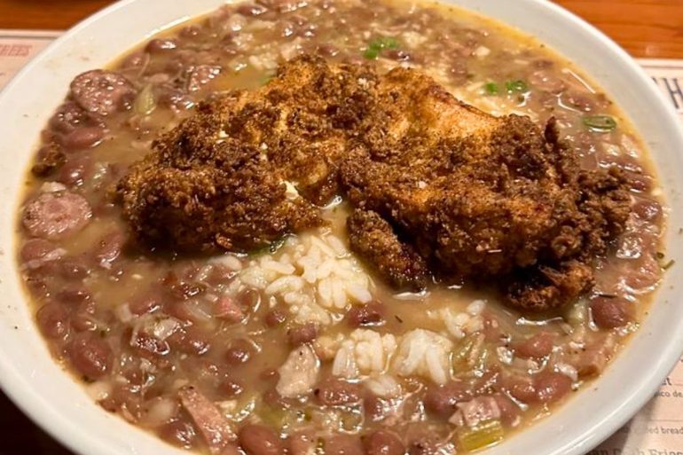 Red Beans & Rice with Fried Chicken or Catfish at 55 South in Brentwood, Tennessee