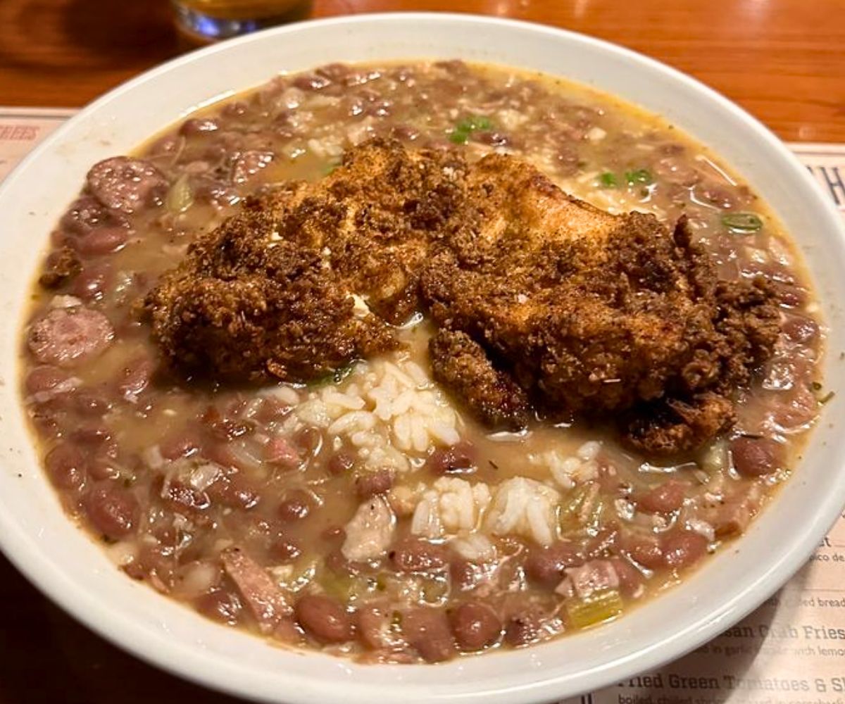 Red Beans & Rice with Fried Chicken or Catfish at 55 South in Brentwood, Tennessee