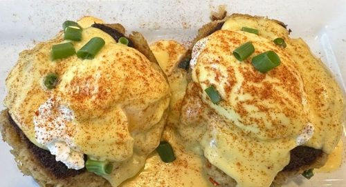 Crab Cake Benedict at Blue Dog Bistro in Gulfport, Mississippi