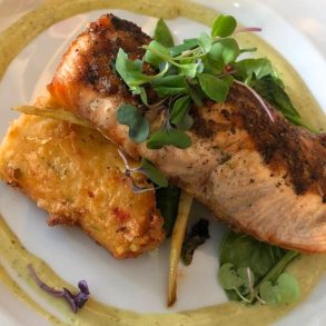 Pineapple-Soy Glazed Verlasso Salmon at Sarita a Restaurant in Lakewood, Ohio