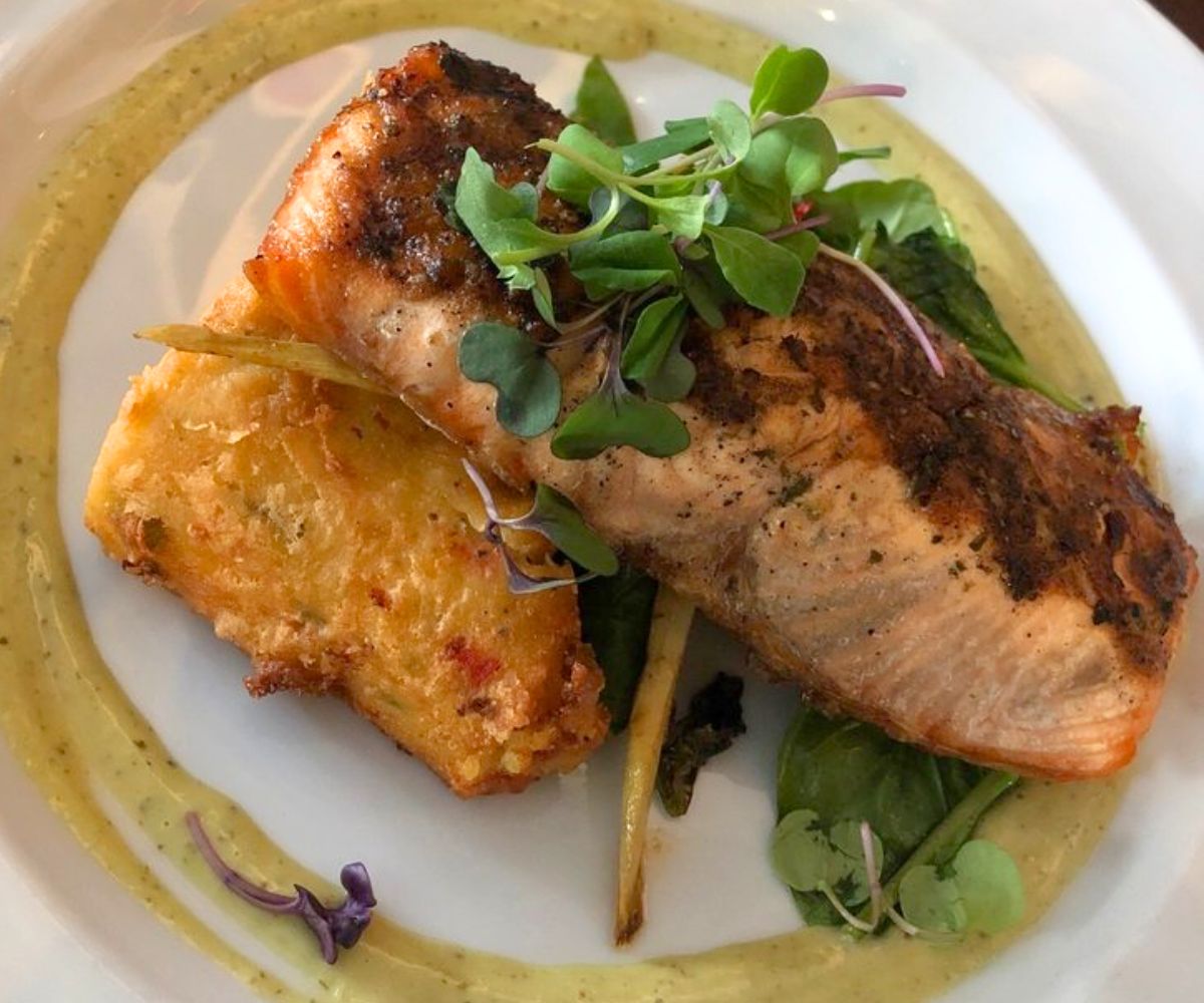 Pineapple-Soy Glazed Verlasso Salmon at Sarita a Restaurant in Lakewood, Ohio