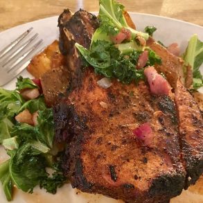 Smoke Bone-In Pork Chop at Chala's Wood Fire Grill in Mesilla, NM