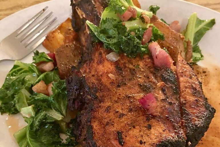 Smoke Bone-In Pork Chop at Chala's Wood Fire Grill in Mesilla, NM