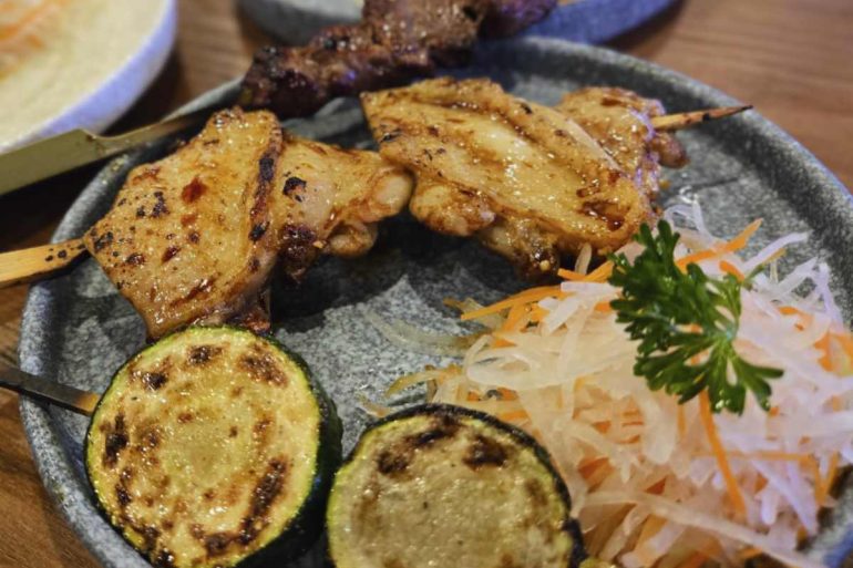 yakitori skewers at shinobi restaurant & bar in arlington texas