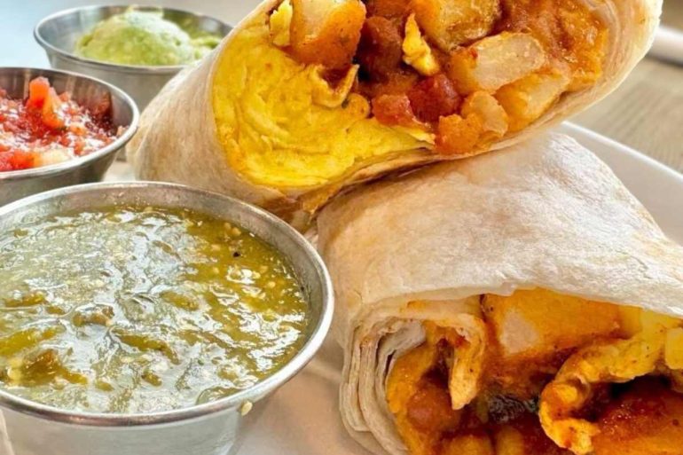 breakfast burrito at goldie's brunch botique in somers wisconsin
