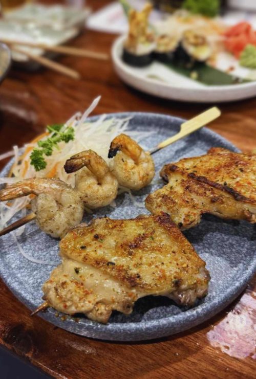 shrimp skewers and port at shinobi restaurant and bar in arlington texas