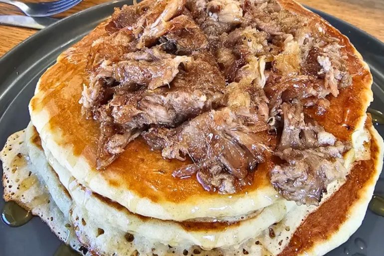 Pulled Pork Pancakes at The Bruncheonette in Joplin, Missouri