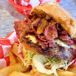 Pastrami Chili Cheeseburger at P&G Burgers in Calton, CA