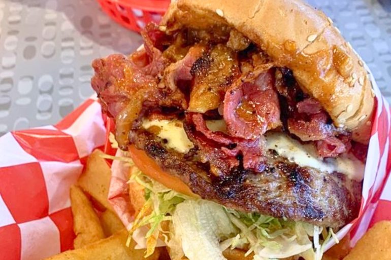 Pastrami Chili Cheeseburger at P&G Burgers in Calton, CA