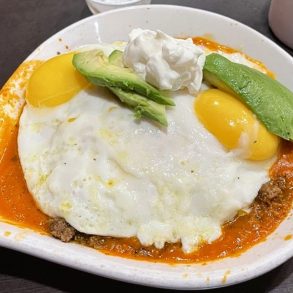Stacked Enchilada Breakfast at Good Day Cafe in Grand Prairie, TX