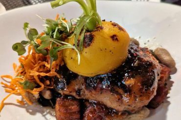Peach Glazed Pork Flat Iron at Square Root in Brevard, North Carolina