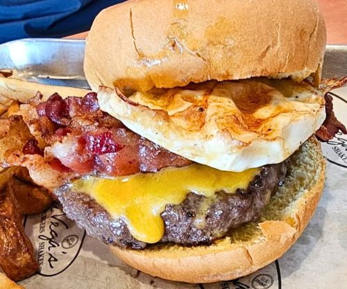 The Early Bird Burger at Desi Vega's Prime Burgers and Shakes in Harahan, LA