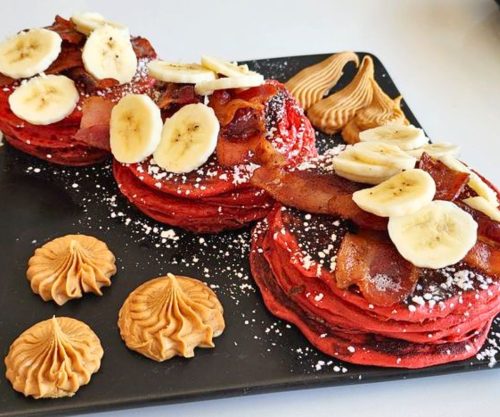 Red Velvet Elvis Pancakes at Debbie on the Levee in Kenner, LA