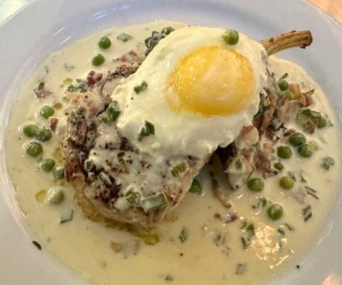 Pork Chop Carbonara at LouReda's an American Table in Rocky Mount, NC