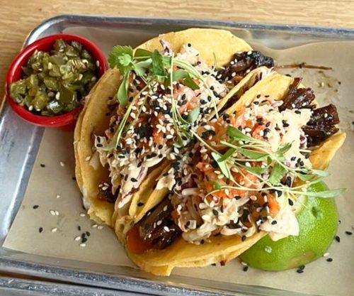 14-Hour Smoked Korean Beef Brisket Tacos at Avenue American Bistro in Wayne, Michigan