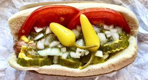 Chicago Dog at Riley's Hot Dog & Burger Gourmet in New Britain, Connecticut