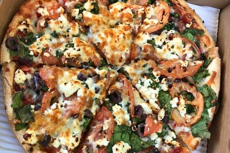 Greek Pizza at Angelo's Pizzeria in Bangor, Maine