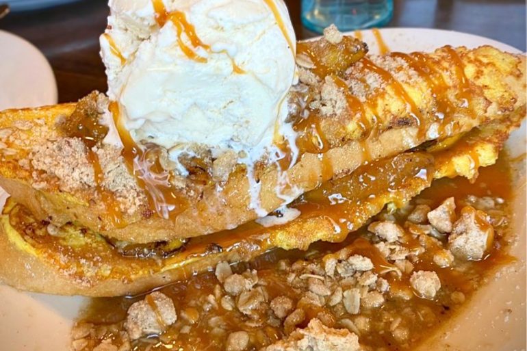 Peach Cobbler French Toast a la Mode at Abracadabra's in Idaho Falls, Idaho