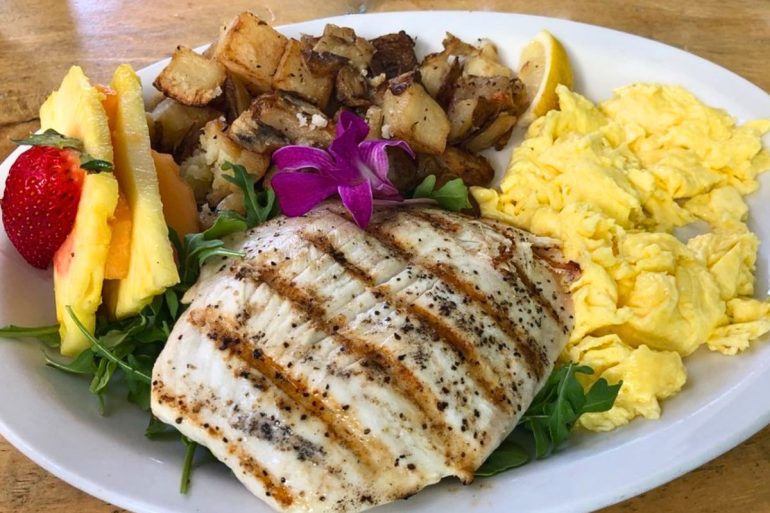 Big Kahuna Fish Breakfast at Island Lava Java in Kailua-Kona, HI