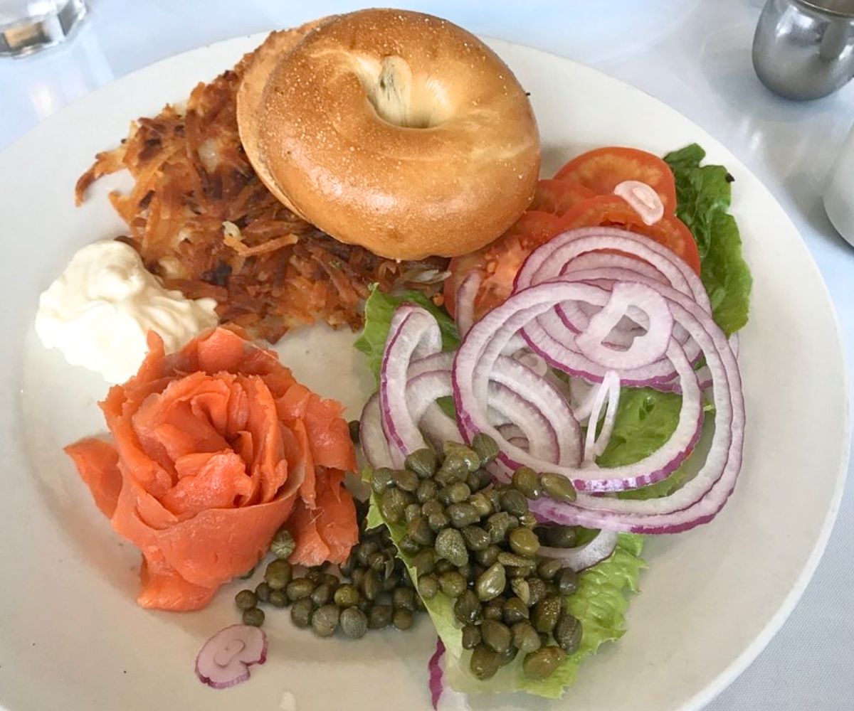 Smoked Salmon Bagel at Sandpiper Cafe in Juneau, Alaska