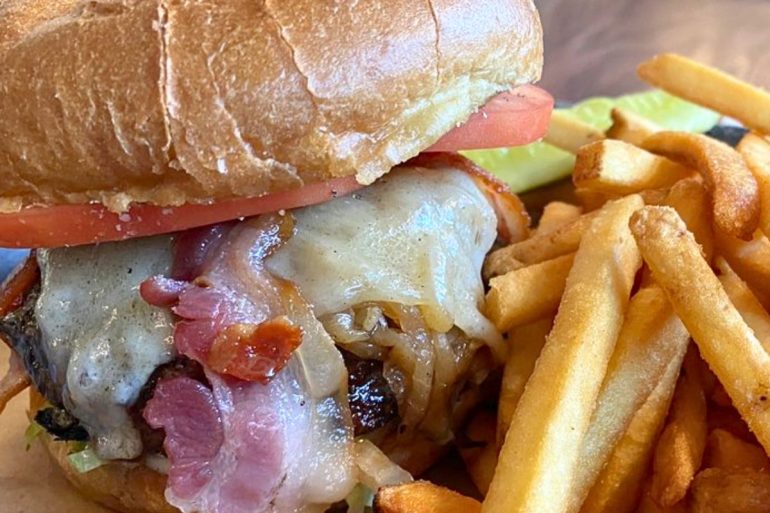 Wood-Grilled Burger at Iron Works in Warwick, RI